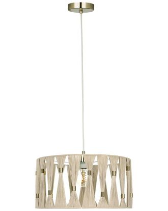 Eglo Eglo Macclenny 1 Light Pendant Brushed Brass Finish, Beige Shade With Brushed Brass Accents