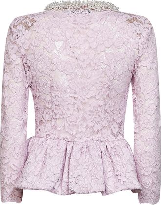 Self Portrait Womens Lace Top With Peplum Hem Pink Polyester Tops
