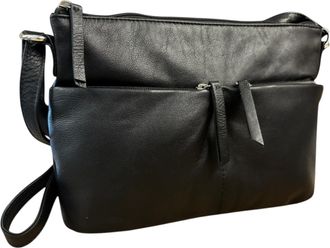 Rowallan Leather Crossbody Bag, Black, Multi-Compartment with Front Zip Pockets