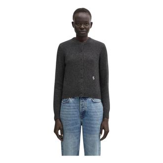 Sporty & Rich Truien & Vesten, Dames, Grijs, L, Wol, Button Logo Cardigan