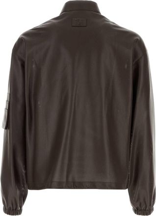 Fendi Mens Chocolate Nappa Leather Bomber Jacket Moka Exterior: Lamb Giacche E Gilet