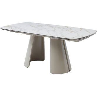 Vente-Unique Tavolo da pranzo estensibile da 6 a 10 persone in ceramica, vetro temperato e metallo Effetto marmo bianco e beige - BIRFIRA di Maison C&eacute;phy