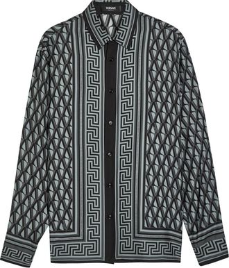 Versace Logo-print Silk Shirt - Dark Grey - 52 (IT52 / XL)