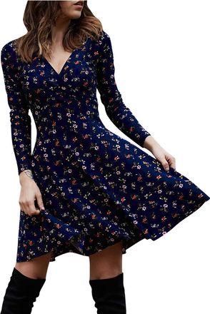 Generic Womens Festive 50 Sleeves Womens Neck Long V Robe Culb Female Elegant Retro Some Party Womens Dress Knitted Dress Summer, blue, S