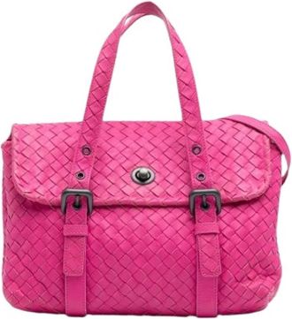 Bottega Veneta Pre-owned Woven Satchel - Dames - Vintage Handtas - Roze - ONE Size - Leer - Vintage