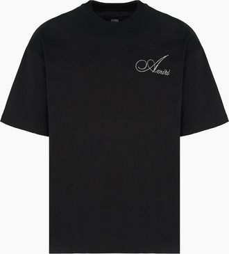 Amiri Mens Crystal Script Logo LJ Skate Tee Black - Size: 38