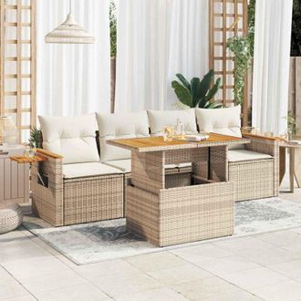 vidaXL Set Sof&aacute;s Jard&iacute;n Y Cojines 5 Pzas Rat&aacute;n Sint&eacute;tico Acacia Beige Vidaxl