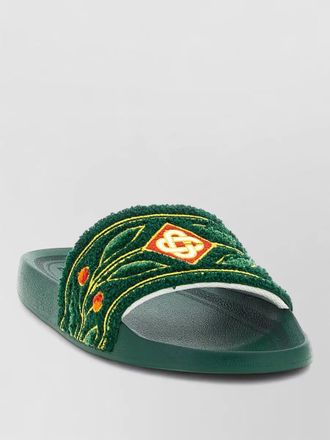 Casablanca laurel terry open toe embroidered slides