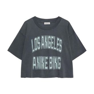 Anine Bing T-Shirts, female, Gray, Size: M Johnny Cropped Tee