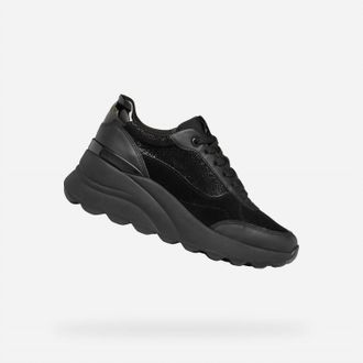 Geox Womens Spherica Ec13 Casual Platform Wedge Sneakers In Black