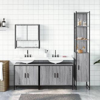 Berkfield Home Durable 4 Piece Bathroom Furniture Set Grey Sonoma Engineered Wood