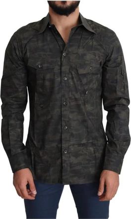 Dolce & Gabbana Multicolor Casual Shirt - Heren - Casual Overhemden - Grijs - XL - Katoen - Overhemden