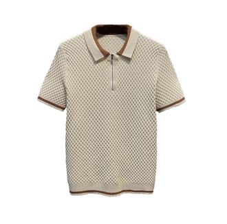 Generic Men Casual V-Neck Knit Polo Shirt Short Sleeve Solid Patchwork Zipper Tees 2 XL 62kg-70kg