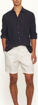Orlebar Brown Justin Lino Relaxed Fit Classic Collar Italian Linen Shirt in Night Iris at Nordstrom, Size Xx-Large
