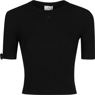 Courr&egrave;ges Round Neck Ribbed Viscose-Blend Knit Top