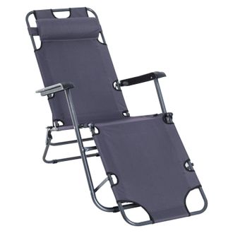 OUTSUNNY 2 in 1 Outdoor Folding Sun Lounger w/ Adjustable Back and Pillow Grey | TJ Hughes