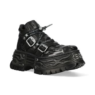 New Rock Unisex Black Leather Gothic Biker Platform Ankle Boots - NEWWALL020-C4 - Size EU 45