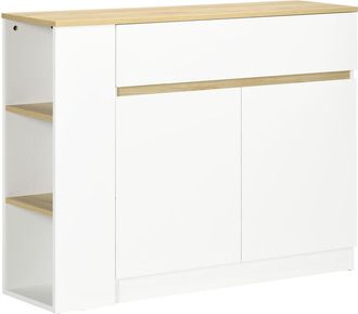 HOMCOM Homcom - aparador de cocina aparador blanco con 2 puertas cajón y 3 estantes abiertos amario de almacenamiento para salón comedor 110x29,5x82 cm