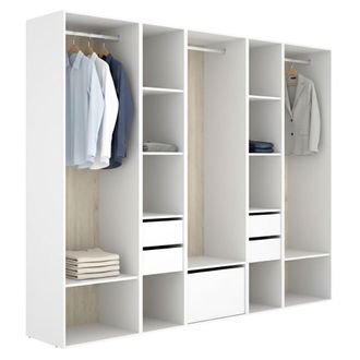 Dmora Armario Grande Tequesta, 11 Estantes, Perchero, 4 Cajones, 45x205h Cm Blanco