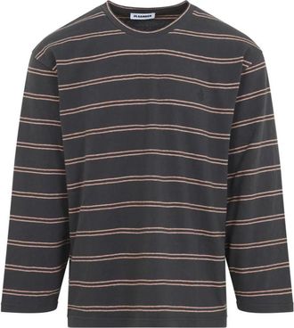 Jil Sander Gestreept T-shirt met lange mouwen - Heren - Longsleeves - Zwart - L - Katoen - Tops