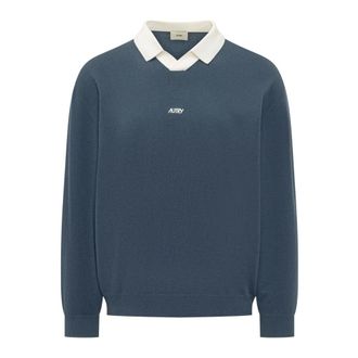 Autry V-neck Knitwear, male, Blue, Size: M Long Sleeve V-neck Polo