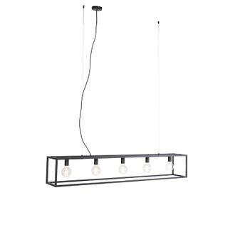 QAZQA Qazqa + Moderno L&aacute;mpara Colgante Rectangular Moderna Negra 5 Luces - Cage Acero Rectangular Adecuado Para Led Max. 5 X 60 Watt