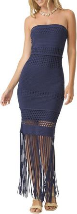 PQ Swim Melissa Stitch Fringe Strapless Cover-Up Maxi Dress in Navy at Nordstrom, Size X-Small