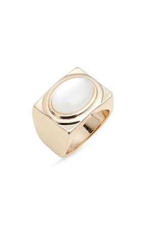 Nordstrom Wide Oval Resin Signet Ring in White- Gold at Nordstrom, Size 9
