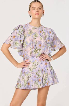 Astr Kinley Ruffle Flutter Sleeve Top In Lilac Floral