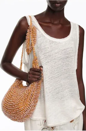 Bimba & Lola Medium Crochet Beaded Shoulder Bag in Amber at Nordstrom