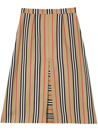 Burberry Box Pleat Detail Icon Stripe A-line Skirt - Brown
