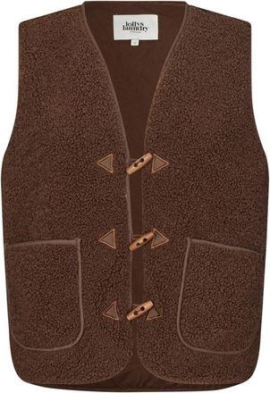 Lollys Laundry Teddy Vest met V-Hals en Knopen - Dames - Bodywarmers - Bruin - 2XL - Katoen - Jassen