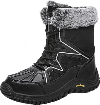 Generic Womens Waterproof Winter Snow Boots, Warm Comfortable Faux Fur Insulated Booties Ladies Anti-Slip Lightweight Outdoor Lace-Up Mid Calf Boots