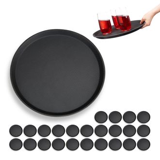 Relaxdays 25 Bandejas Camarero Antideslizantes Para Bar Y Restaurante, Pl&aacute;stico, Negro, &Oslash; 35 Cm