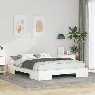 Berkfield Home Floor Bed Frame with Storage White 150 x 200 cm Solid pine wood