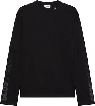 GCDS Gcds Wear Bedrukt T-shirt met Lange Mouwen - Heren - Longsleeves - Zwart - M - Katoen - Tops