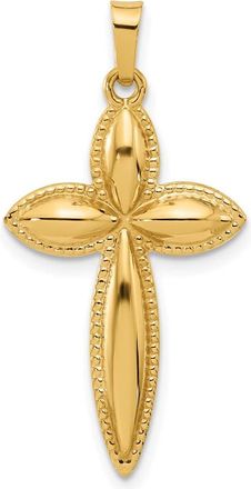 Diamond2Deal 14k Yellow Gold Polished and Beaded Hollow Edge Passion Cross Pendant
