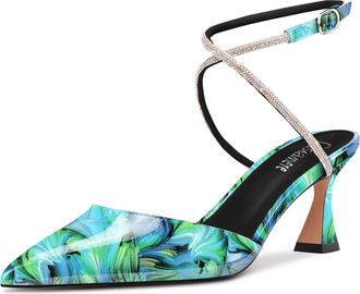 Castamere Women Mid Stiletto Heel Pointed Toe Cross-Strap Diamond Crystal 6.5 CM Heels Multicolor D 5 UK