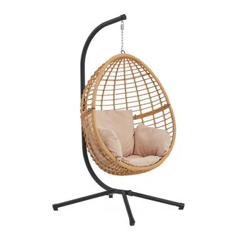 Concept Usine Sill&oacute;n colgante de resina trenzada beige y negro