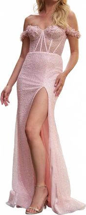 Sherri Hill Sheer Corset Off The Shoulder Dress In Pink