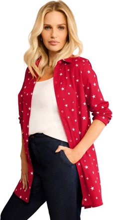 Roaman's Kate Long-Sleeve Crisp Cotton-Blend Button-Front Tunic in Vivid Red Stars at Nordstrom, Size 30