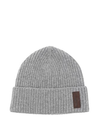 Paul & Shark ribbed leather-patch beanie hat - men - Nylon/Wool - One Size - Grey