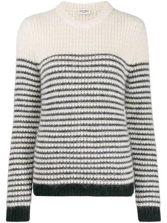 Saint Laurent striped crew neck jumper - White