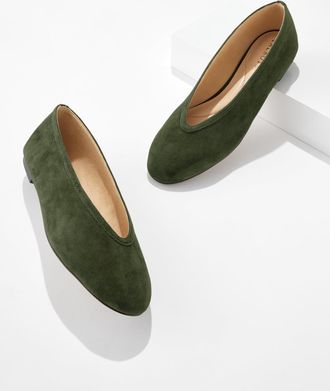 Talbots Vera Suede Ballet Flats - Dark Olive - 10 1/2 M Talbots