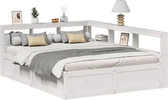 vidaXL Cama Con Estanter&iacute;a Sin Colch&oacute;n Madera Maciza Blanca 140x200 Cm Vidaxl