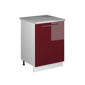 Vicco Mueble Bajo De Cocina Fame-line, Rojo Burdeos Alto Brillo/blanco, 60 Cm 1 Puerta Con Encimera, Vicco
