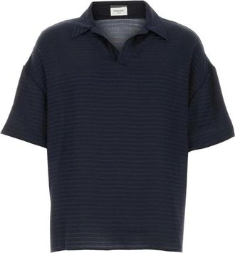 Saint Laurent Tops, Heren, Blauw, M, Zijden Polo Shirt