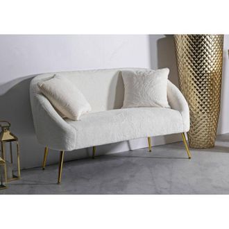 Dmora Sof&aacute; Fijo 2 Plazas Javari, Sof&aacute; Recto, Sof&aacute; Para Sal&oacute;n, Sill&oacute;n Doble, 137x69 H79 Cm, Blanco Y Oro - Dmora