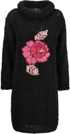 Vintage Trui met hoge kraag en borduurwerk - Zwart