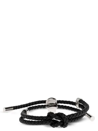 Alexander McQueen Braided Calfskin with Skull Charm Bracelet - Black